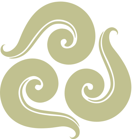 A green background with three spirals in the middle.